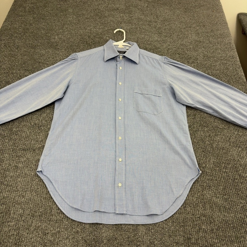 Luciano Barbera Button Up Shirt Mens 42 Blue Cotton Herringbone Luxury Classic